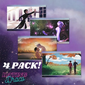 Drarry Bonus Scenes Postkarten 4 Pack | Dating Draco Visual Novel | Handgemachte Postkarte | Drarry | PS