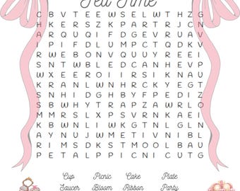 Tea Party Word Search Game | Birthday Party Activity (PDF)