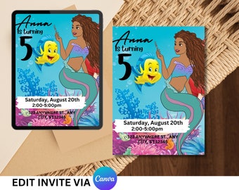 Editable Mermaid Birthday Invitation Mermaid Under The Sea Birthday Party Little Mermaid Invitation Whimsical Mermaid Birthday Party