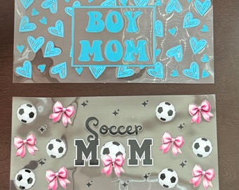 Soccer- Boy mom  UV DTF cup wrap for 16oz libbey glass