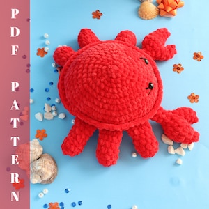 No Sew Crochet Pattern - Crab crochet pattern, realistic sea animal crochet pattern, crochet plush pattern large, amigurumi crab pattern