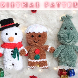 Christmas Amigurumi Bundle Crochet Patterns, Christmas Dolls Pattern, Snowman, Gingerbread Man and Grinch Christmas Plushies Crochet Pattern