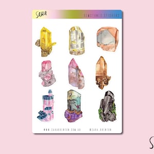 Gemstone Stickers, Crystal Stickers, Glossy Art Stickers, Watercolour Gem Stickers, Hand-Drawn Stickers for Journals, Gifts, Scrapbooks