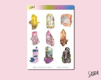 Watercolour Gemstone Stickers (Small): Glossy Crystal Art, Journal Scrapbook Decals