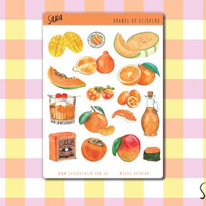 Glossy Orange 02 Medium Sticker Sheet – 16 Food / Drink-Themed Stickers for Laptops, Journals, Planners and More!
