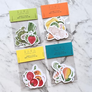 Conjunto de adesivos das quatro estações, ilustrações brilhantes de frutas e vegetais, adesivos sazonais, adesivos de arte feitos à mão para diários, presentes, álbuns de recortes