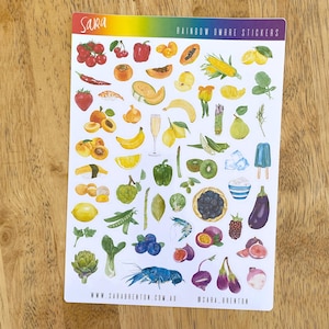 Große Regenbogen Ombre Lebensmittel und Objekte Aquarell Aufkleber - Handgemalt, lebendiges Produkt für Planer, Journaling, Handwerk, Laptop, Hochzeit
