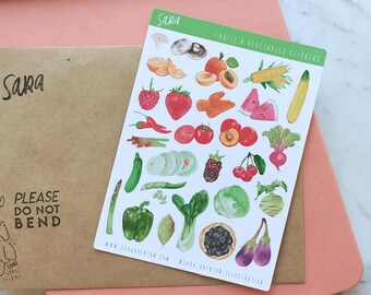 Aquarell Obst & Gemüse Aufkleber (Klein): Handgemalte Planer-Sticker