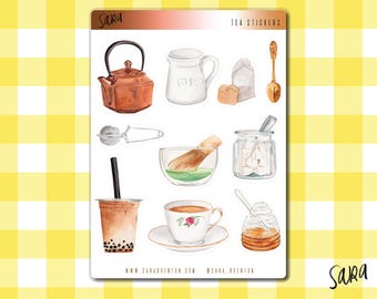 Aquarell Tee Aufkleber (Klein): Glossy Tea Lover's Pack