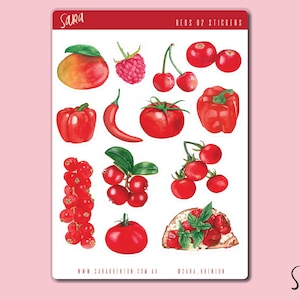 Small Red 02 Sticker Sheet - 13 stickers - Food / Drink-Themed Stickers for Laptops, Journals, Planners and More!
