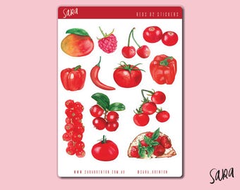 Rot 02 Essen & Trinken Stickerbogen (Klein): Aquarell-Illustrationen für den Planer