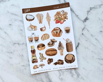 Brown Watercolour Food Stickers (Medium): Ombre Planner Stickers