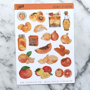 Small Glossy Orange 01 Sticker Sheet – 18 Food / Drink-Themed Stickers for Laptops, Journals, Planners and More!