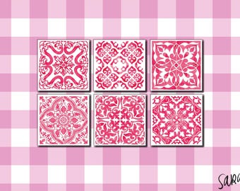 Red Tile Stickers: Mediterranean Moroccan Stickers, Set of 6