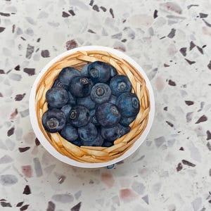 Blueberry Basket Sticker – Hand-Painted Watercolour Fruit Illustration, Cute Sticker for Laptop, Planner, Aesthetic Sticker, Farmers Market
