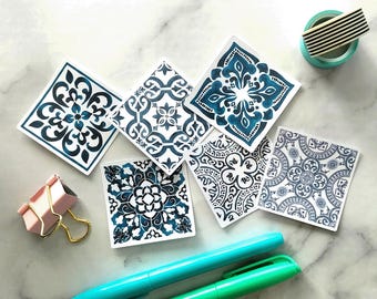 Blue Tile Stickers: Mediterranean Moroccan Style Decals - Set of 6
