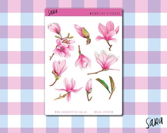Magnolia Flower Stickers (Small): Glossy Watercolor Floral Art, Scrapbook Planner Decals