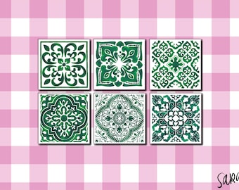 Adesivos de azulejo verde: adesivos marroquinos mediterrâneos, conjunto de 6