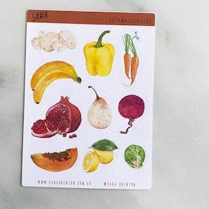 Aquarell Herbst Produce Foods Sticker Bogen - Glossy Sticker | Ein Bogen mit 10 dekorativen Aufklebern für Laptop, Planer, Hochzeit, Umschläge