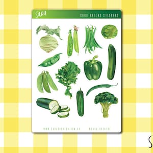 Good Greens Watercolor Vegetable Stickers (Small): Hand-Painted Green Produce, Planner Scrapbook Set