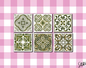 Olive Tile Stickers: Mediterranean Moroccan Stickers, Set of 6