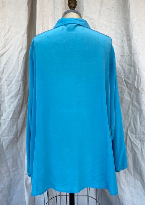 Turquoise Silk Blouse with pearl buttons | Plus s… - image 6