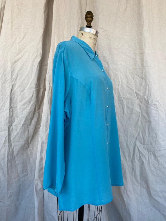 Turquoise Silk Blouse with pearl buttons | Plus s… - image 5