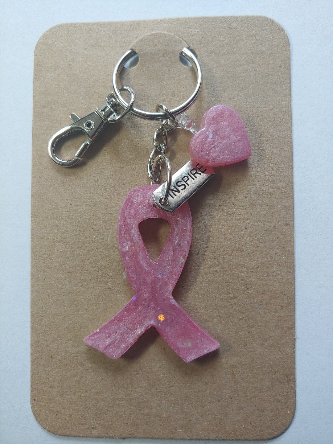 Loop Key Rings Pink Rope Pink Ribbon Resinistic Keychain Ring Motivational Charm and Lobster ...