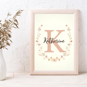 Custom Floral Initial Digital Print, Nursery Baby Name Print, Wildflower Custom Print, Custom Baby Name Print