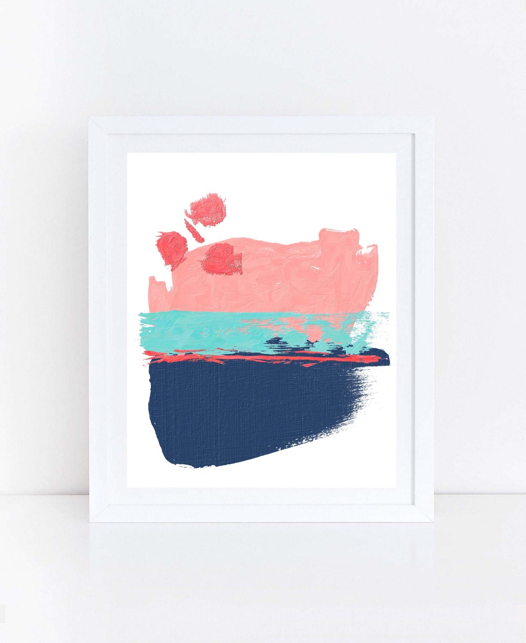 Coral Navy Aqua PRINTABLE Abstract Art Coral Navy Nursery Etsy