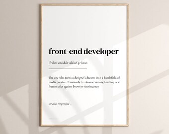 Définition d’affiche de développeur front-end, conception imprimable / Art de développeur front-end, Mots imprimés, dictionnaire ironique cadeau drôle pour le mur »