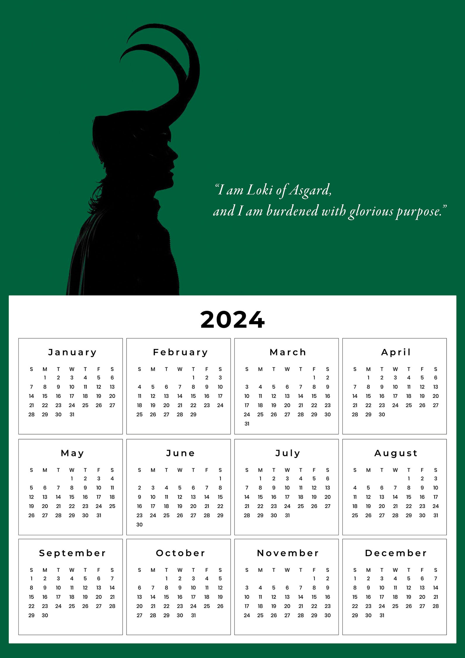 Loki Calendar 2024 Marvel Etsy
