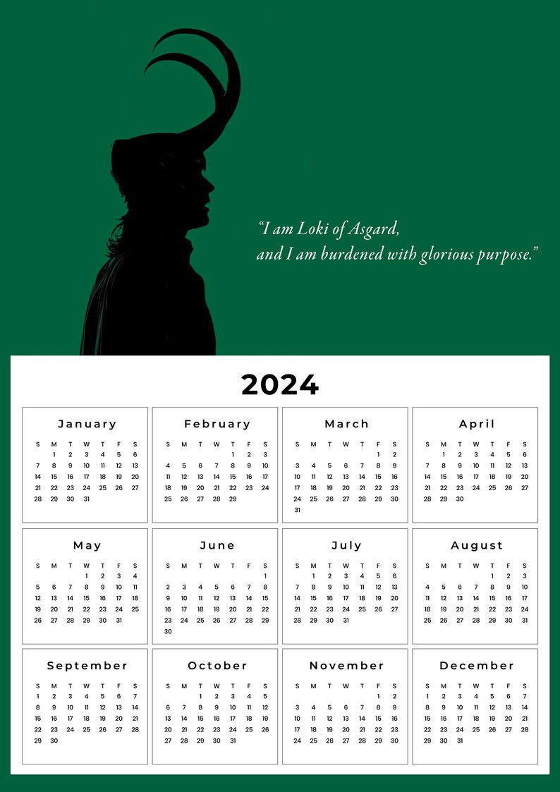 Loki Calendar 2024 Marvel Etsy
