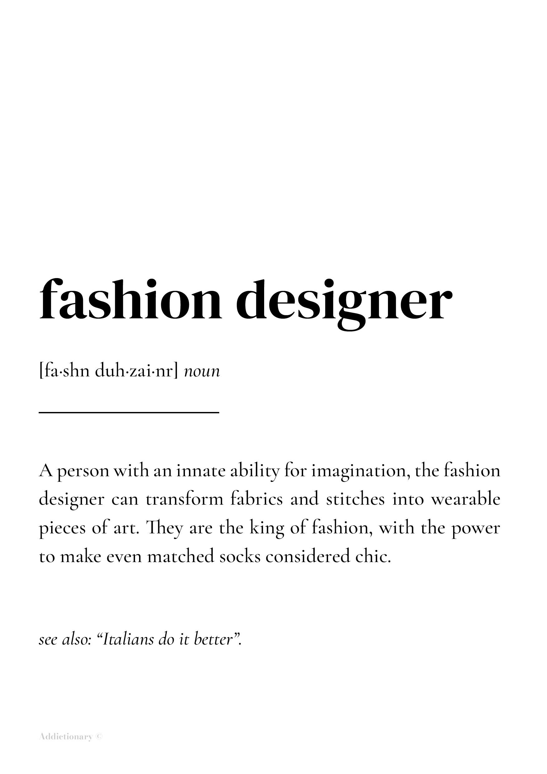 Fashion designer poster definition, printable Design / Fashion Wall art, Printed words, ironic dictionary funny gift for the Wall