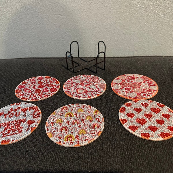 Heart Coasters | Set of 6 with holder