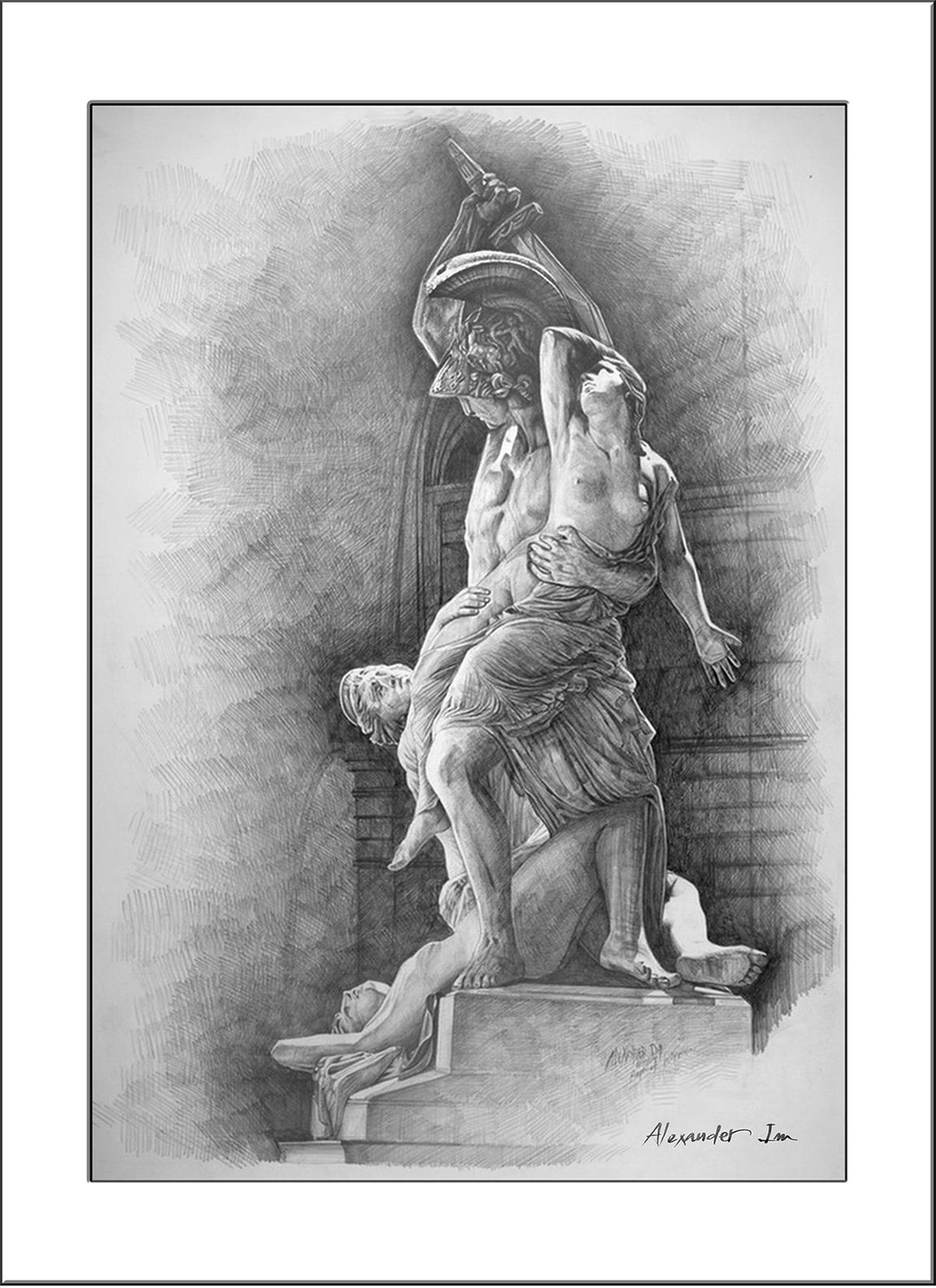 Classical Figure Pencil Drawing Dramatic Sculpture Study Mythology Art ...