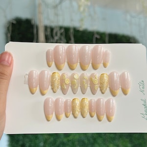 24pc French Lemonade Press On Nails