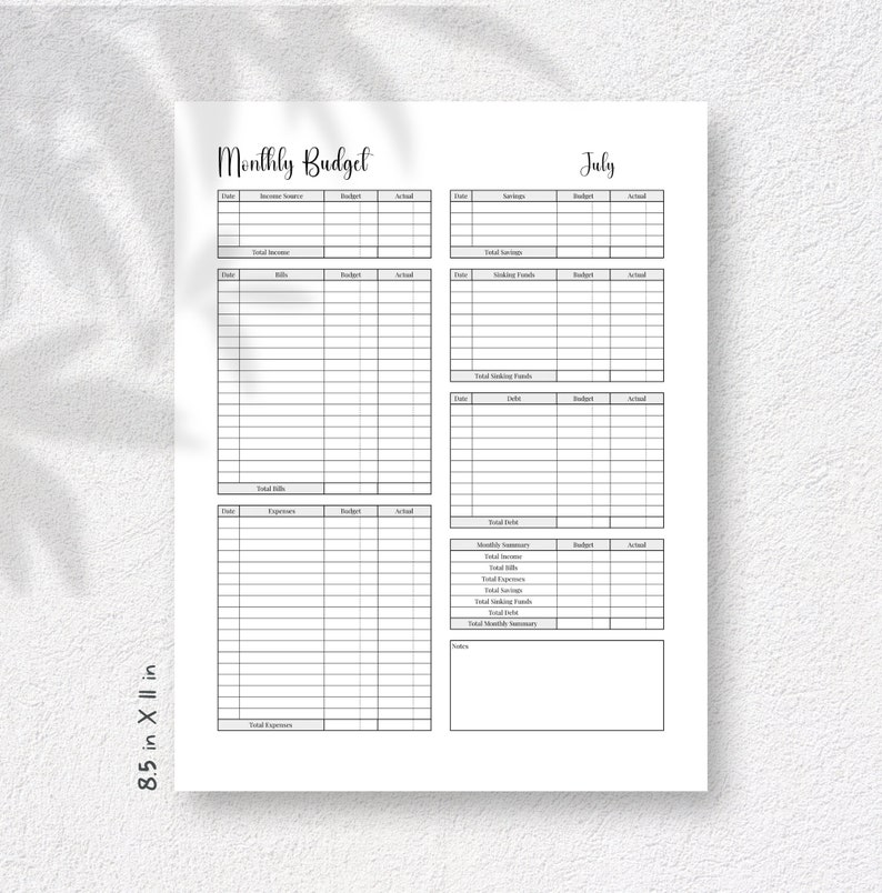 Monthly Budget Sheets Etsy