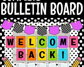 Welkom terug! Complete bulletinboardkit met neon en zwart-witte stippen