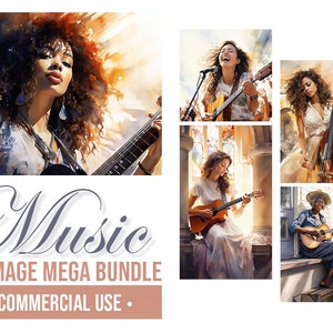 KOMMERZIELLE NUTZUNG - Musik 60 Bilder Mega-Bundle - Erhebende Aquarellbilder für Ihre Produkte - Glaube, Bibelstudium, religiöse, christliche Kunst