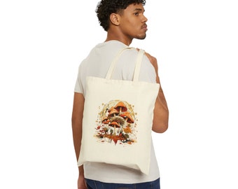 Sac fourre-tout en toile de coton de forêt de champignons de queue de fée, sac fourre-tout en toile esthétique, noyau de chalet, sac de messager école, fourre-tout de plante