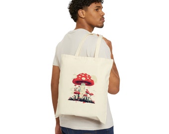 Sac fourre-tout en toile de coton Fairy Tail Mushroom Forest, sac à provisions pour femme, cadeaux pour elle, cadeau pour les amis, cadeau champignon, sac Nature