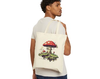 Fairy Tail Mushroom Forest Cotton Canvas Tote Bag, Sac à provisions pour femmes, Cadeaux pour elle, Cadeau pour les amis, Aesthetic Goblincore Shopping