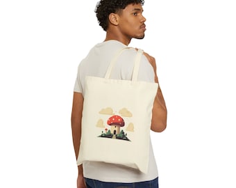 Fairy Tail Mushroom Forest Cotton Canvas Tote Bag, Shopping Bag for women, Gift for Friends, Nature Lover Gift, Grocery Bag, Floral Bag