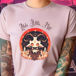 All Hail, Me! Chibi Goat Devil Woman&#39;s Baphomet T-Shirt, Whimsigoth Witchy Aesthetic, Halloween Crewneck Top Devilish Cutie Anime Girl Top