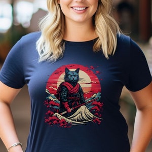 Samurai Cat Japanese Art Shirt, Anime Japanese Street Wear, Japan Aesthetic Feline Tee, Samurai T Shirt, Anime Cat Tshirt, Bushido Kitty Top