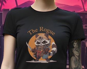 Koszulka RPG Rogue Raccoon, koszulka Anime Trash Panda Player Class, odzież D&D, koszulka Fantasy Rogue Character Class Role Playing Game