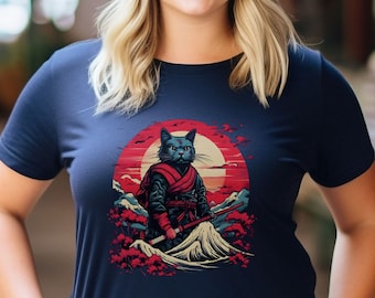 Samurai Cat Japanese Art Shirt, Anime Japanese Street Wear, Japan Aesthetic Feline Tee, Samurai T Shirt, Anime Cat Tshirt, Bushido Kitty Top