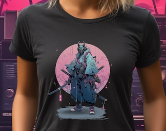 Cyberpunk Oni Samurai Demon Urban Warrior Synthwave Aesthetic T-Shirt, Vaporwave Ogre Gritty Urban Ninja Adventure Tee, Hip Hop Streetwear