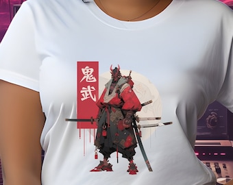 Cyberpunk Samurai Oni Demon Urban Warrior Synthwave Aesthetic T-Shirt, Vaporwave Ogre Gritty Urban Ninja Adventure Tee, Hip Hop Streetwear